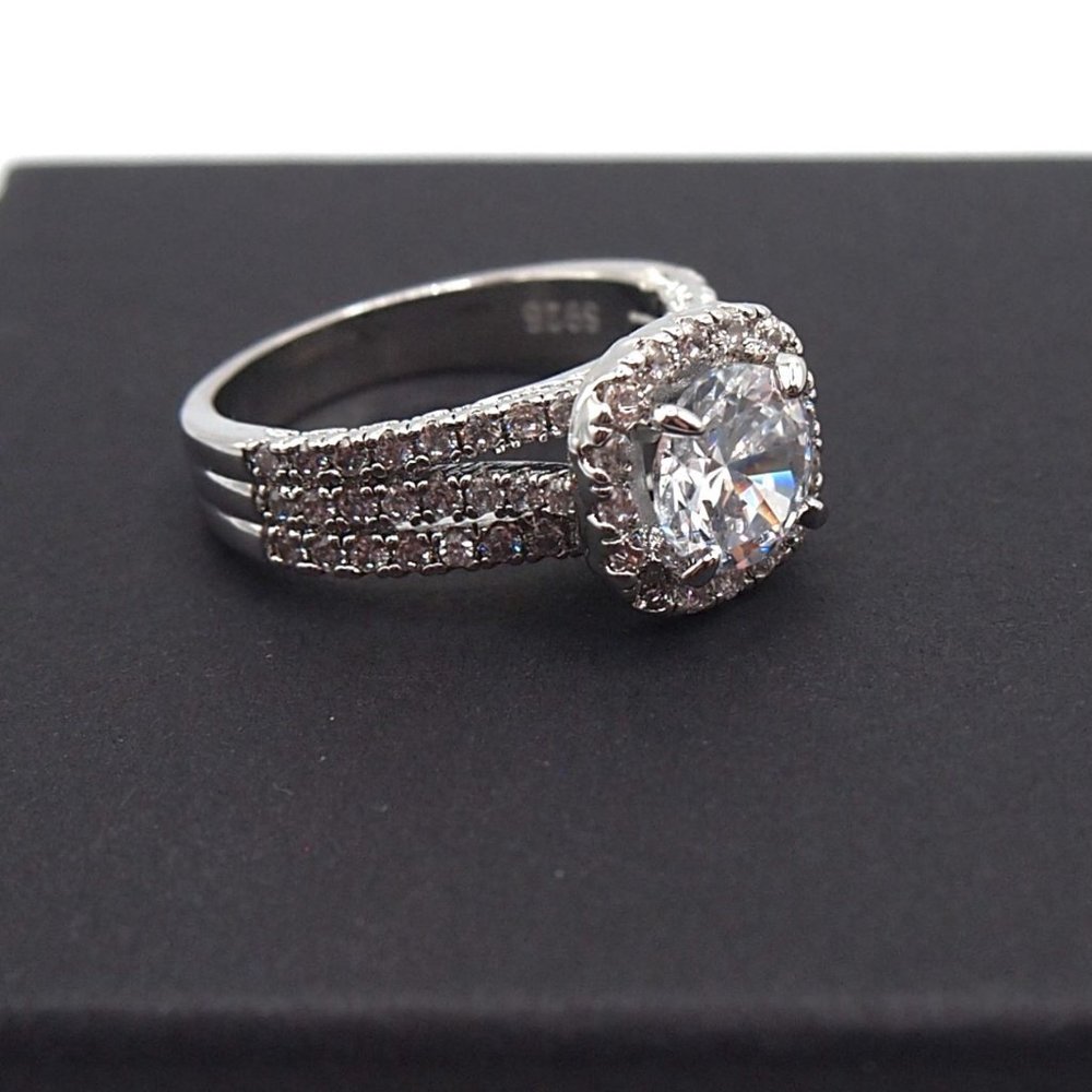 Ladies 2.50ctw  Halo Bridal Diamond Ring, 18K White Gold - Picture 7 of 15
